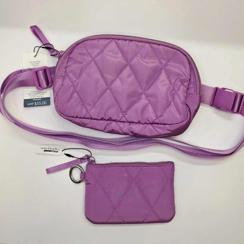 NEW Vera Bradley Ultralight Essential Mini Belt Bag in purple and a matching pou